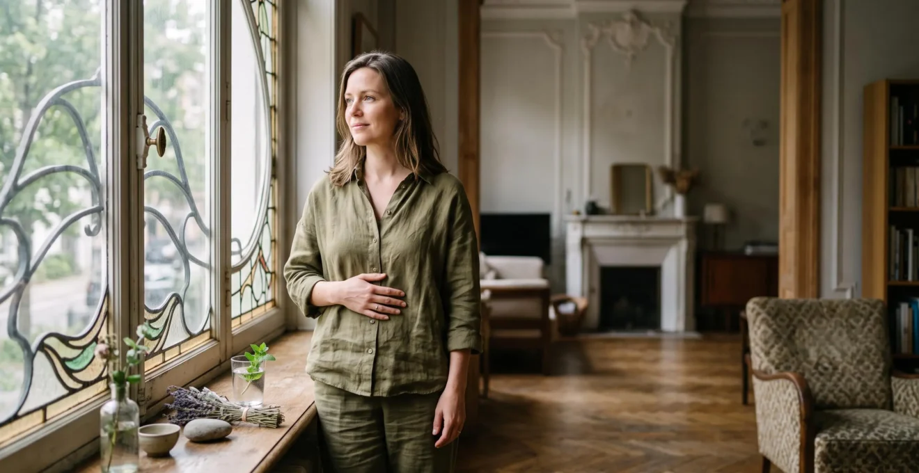 Portrait symbolique d'une femme sereine incarnant le passage vers une santé feminine preventive et integrative