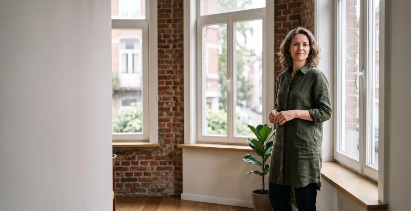 Femme active et sereine incarnant une démarche de prévention santé proactive dans un cadre belge apaisant